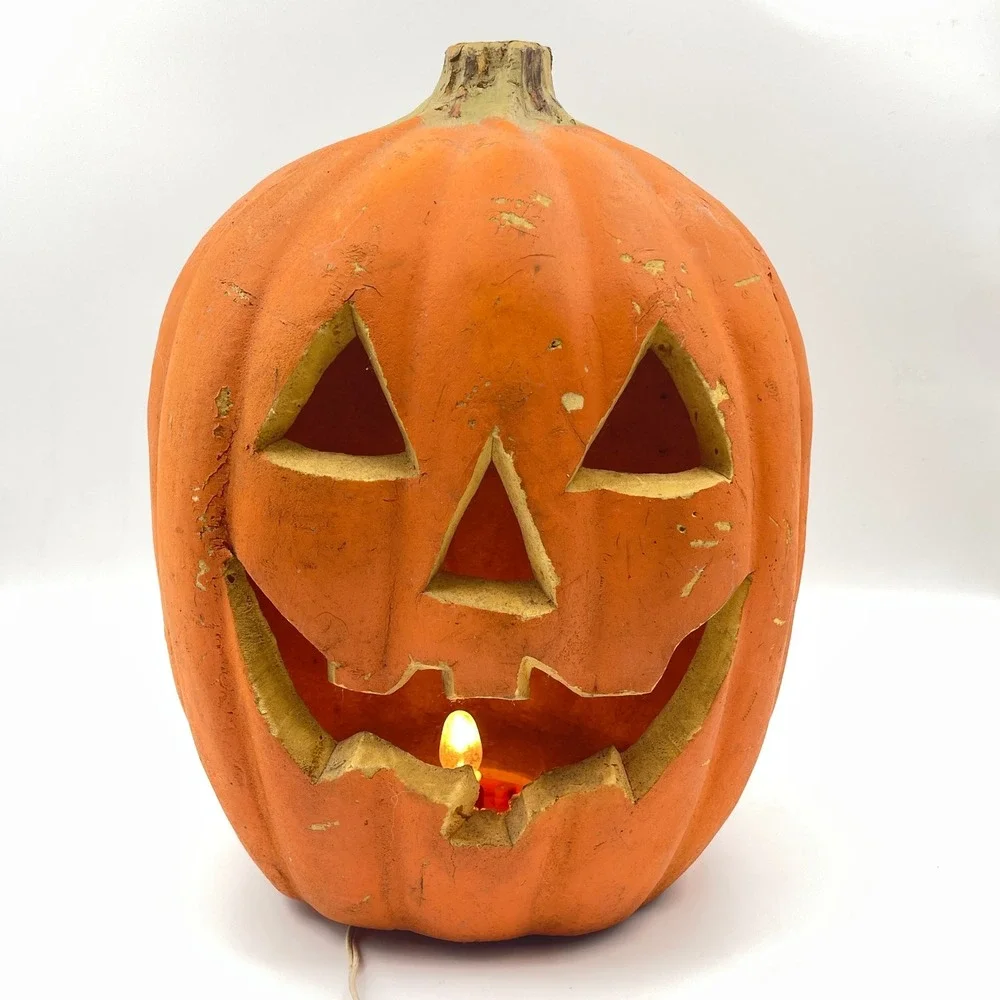 Vintage Gemmy Foam Jack-O-Lantern Pumpkin Halloween Light Up Blow Mold Decor